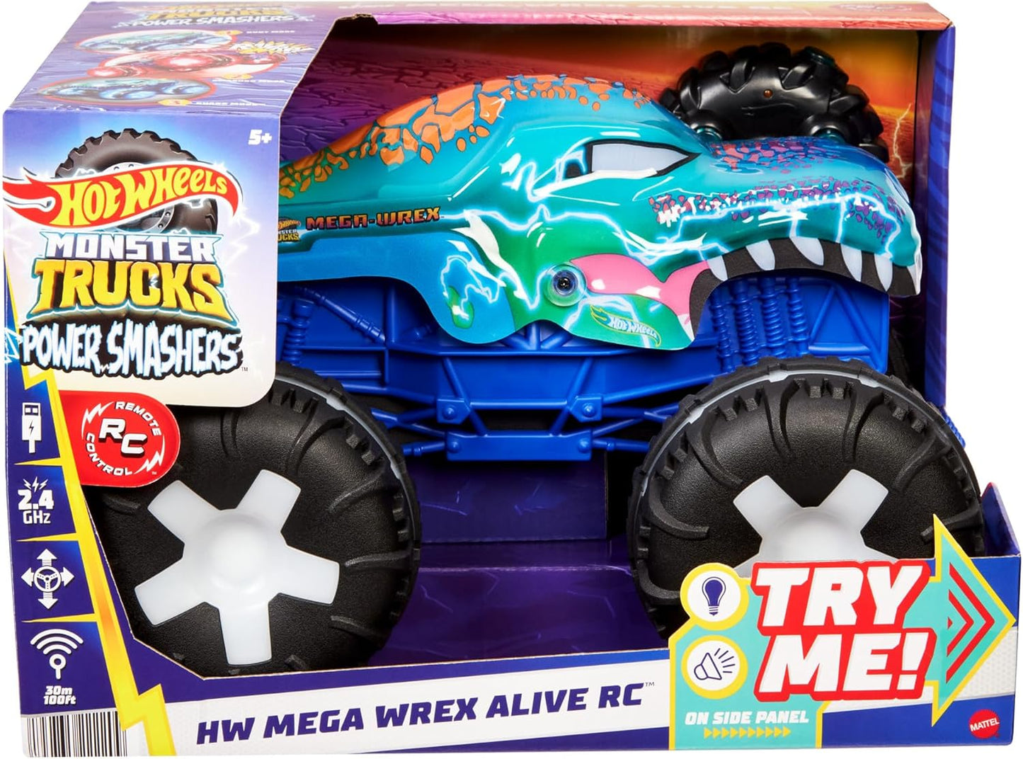 Hot Wheels Monster Trucks 1:15 Scale Mega-Wrex Alive Battery-Powered RC Vehicle with Lights & Sounds