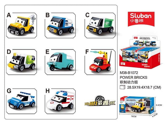 Sluban - Powerbricks - Pull Back Car (7-8 Types) - Age +6 | سلوبن - قطع التركيب - باور بيريكس - سيارات السحب للخلف (7-8 أنواع) - العمر +6