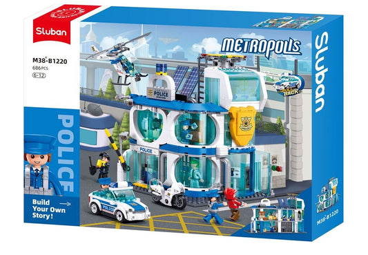 Sluban - Metropolis - Central Police Station (Pull Back) - Age 6+ | سلوبن - قطع التركيب - مدينة كبرى - مركز الشرطة المركزي (سحب للخلف) - العمر +6
