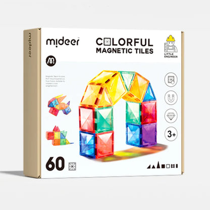 Mideer - Colorful Magnetic Tiles - 60 pcs - Age 3+ | ميدير - مكعبات تركيب مغناطيسية ملونة - 60 قطعة - العمر 3+