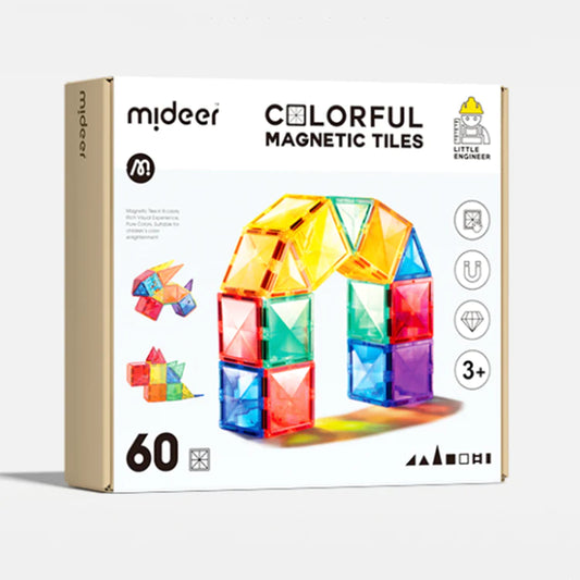 Mideer - Colorful Magnetic Tiles - 60 pcs - Age 3+ | ميدير - مكعبات تركيب مغناطيسية ملونة - 60 قطعة - العمر 3+