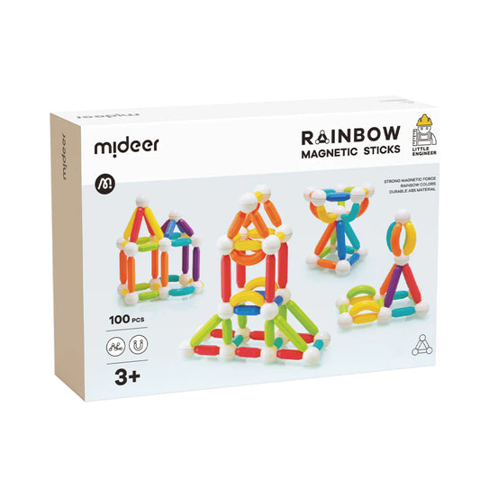 Mideer - Rainbow Magnetic Sticks - 100 pcs - Age 3+ | ميدير - عصي قوس قزح المغناطيسية - 100 قطعة - العمر 3+