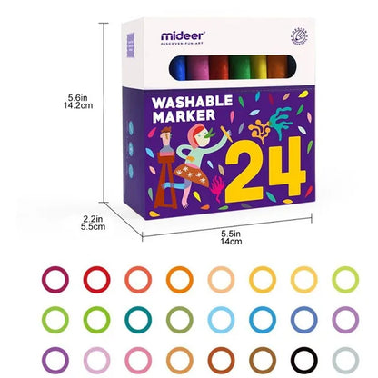 Mideer - Washable Marker - 24 colors - Age 3+ | ميدير - قلم ماركر قابل للغسل - 24 لون - العمر 3+