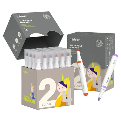 Mideer - Washable Marker Small tip - 24 colors - Age 3+ | ميدير - مجموعة الألوان المائية للأطفال القابل للغسل -24 لون - العمر 3+