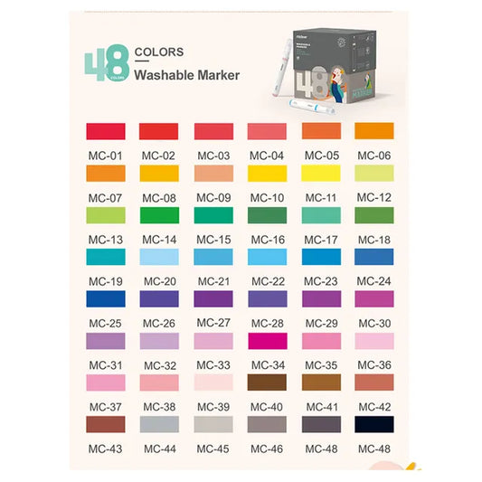 Mideer - Washable Marker Small tip - 48 colors - Age 3+ | ميدير - ألوان قابلة للغسل - 48 لون - العمر 3+