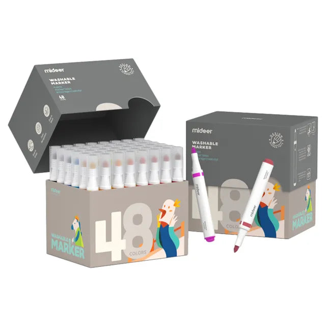 Mideer - Washable Marker Small tip - 48 colors - Age 3+ | ميدير - ألوان قابلة للغسل - 48 لون - العمر 3+