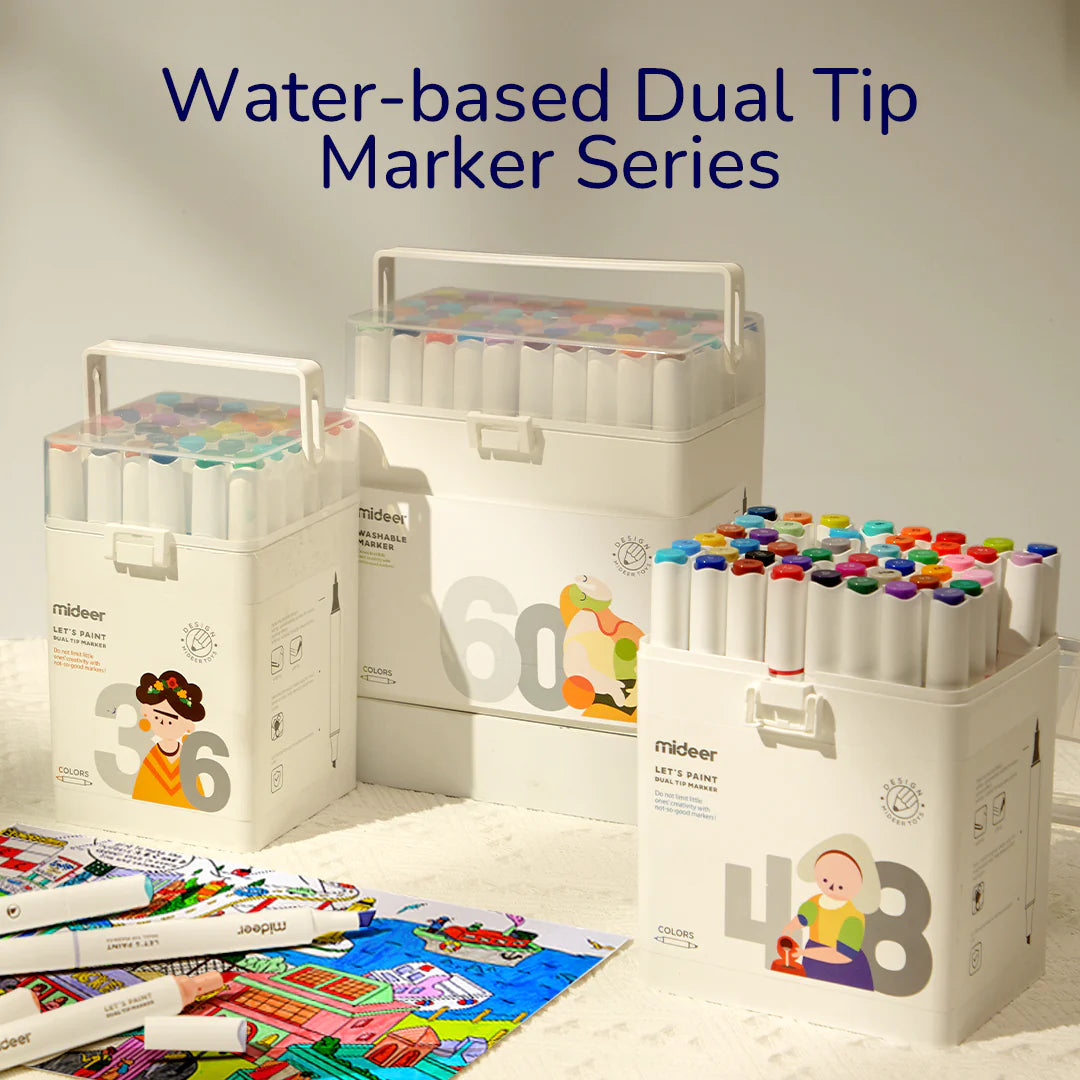 Mideer - Dual Tip Marker - 48 Colors - Age 4+ | ميدير - أقلام ألوان ماركر المزدوجة - 48 لون - العمر 4+