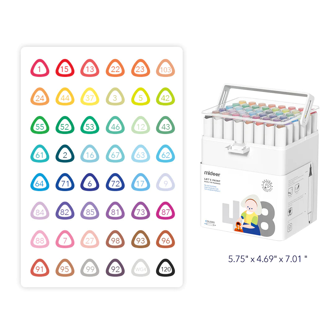 Mideer - Dual Tip Marker - 48 Colors - Age 4+ | ميدير - أقلام ألوان ماركر المزدوجة - 48 لون - العمر 4+