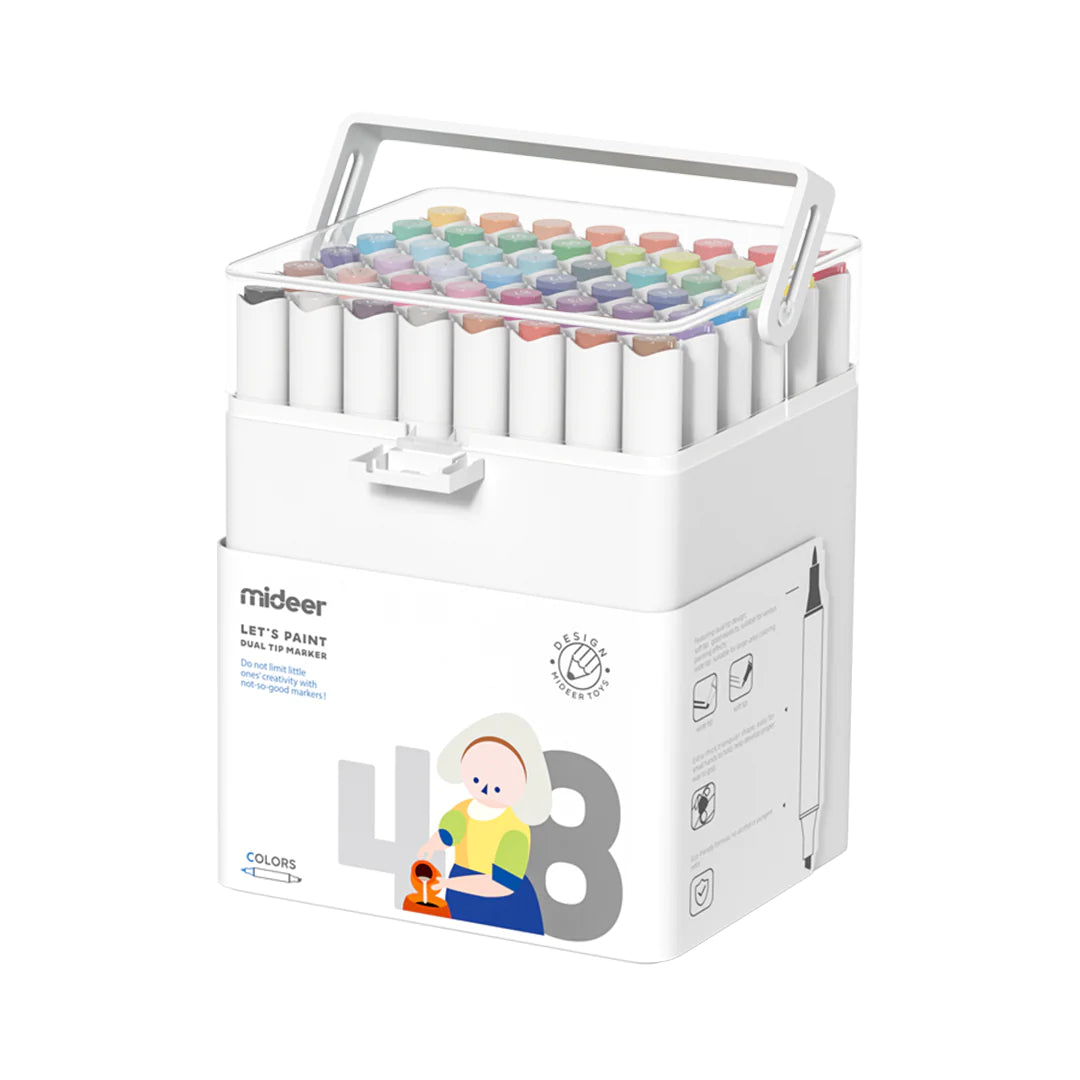 Mideer - Dual Tip Marker - 48 Colors - Age 4+ | ميدير - أقلام ألوان ماركر المزدوجة - 48 لون - العمر 4+