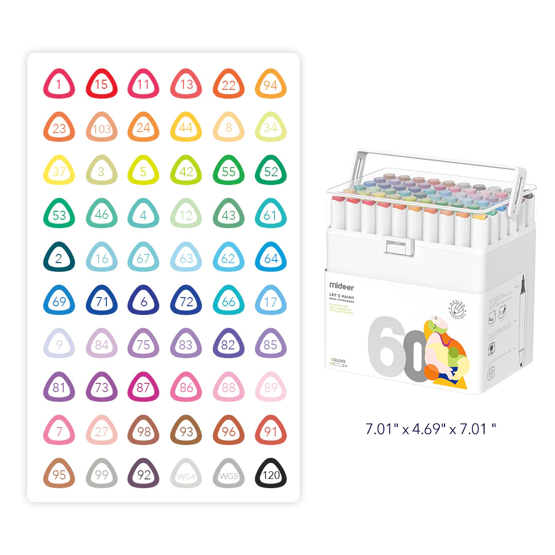 Mideer - Dual Tip Marker - 60 Colors - Age 4+ | ميدير - أقلام ألوان ماركر المزدوجة - 60 لون - العمر 4+