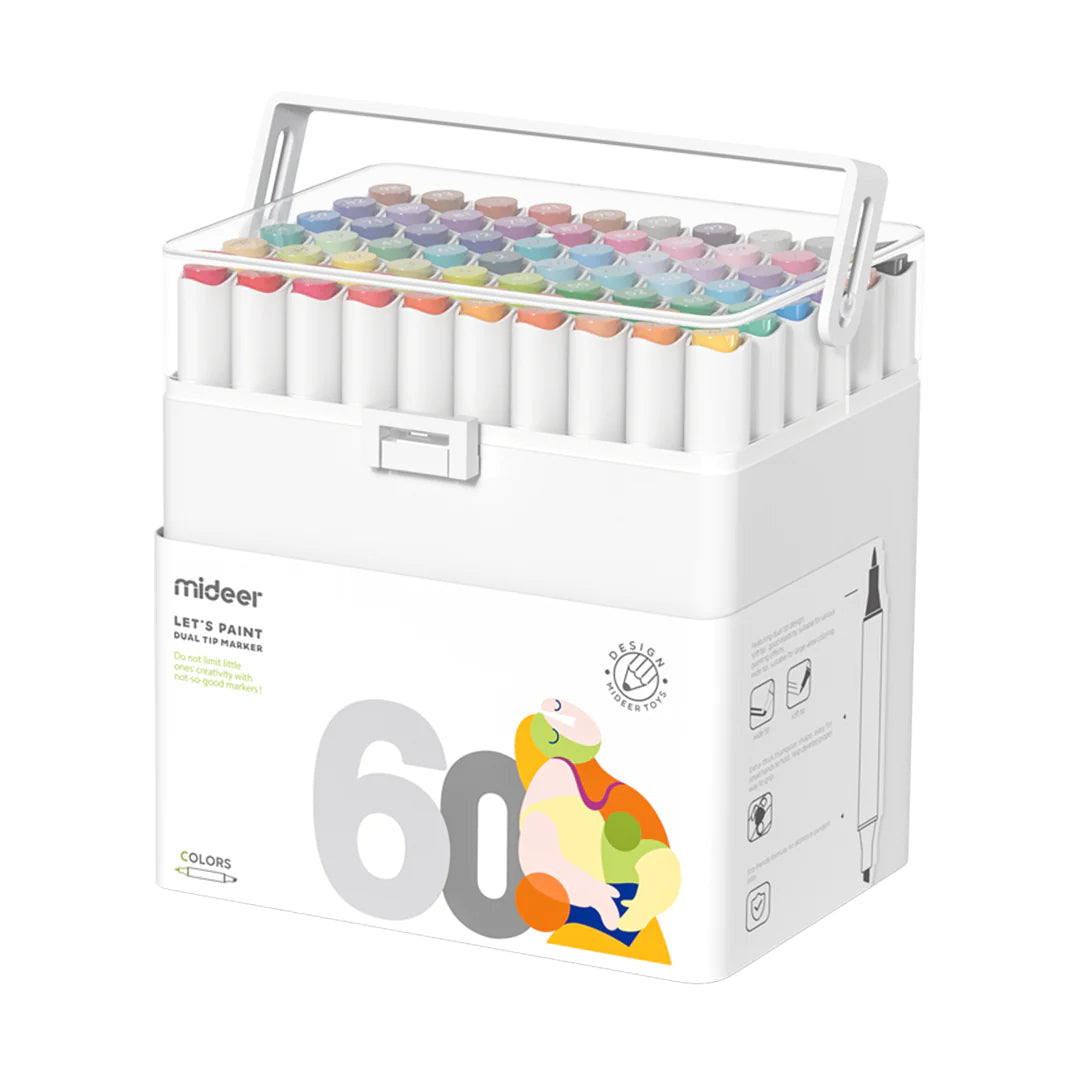 Mideer - Dual Tip Marker - 60 Colors - Age 4+ | ميدير - أقلام ألوان ماركر المزدوجة - 60 لون - العمر 4+