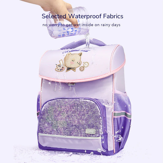 Mideer - Spinecare Kids Backpack - Cat - Purple - Age 6-9 | ميدير - حقيبة ظهر سبينكير للأطفال - القطة - بنفسجي - العمر 6-9