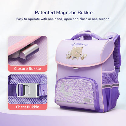 Mideer - Spinecare Kids Backpack - Cat - Purple - Age 6-9 | ميدير - حقيبة ظهر سبينكير للأطفال - القطة - بنفسجي - العمر 6-9