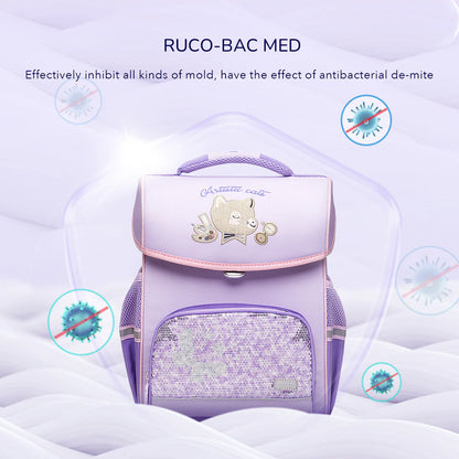 Mideer - Spinecare Kids Backpack - Cat - Purple - Age 6-9 | ميدير - حقيبة ظهر سبينكير للأطفال - القطة - بنفسجي - العمر 6-9