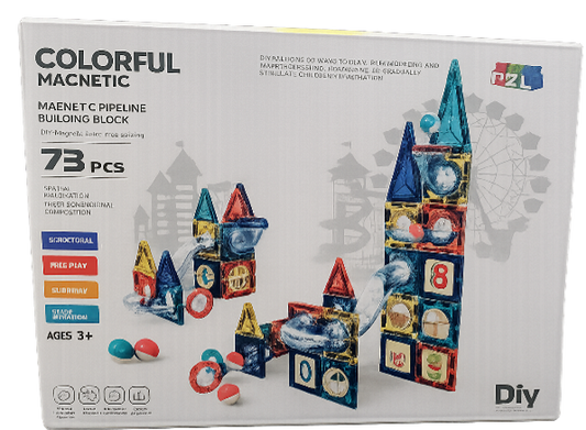 مكعبات مغناطيسية تعليمية مع كرات 73 قطعة – لعبة تركيب وتنمية مهارات الأطفال PZL Magnetic Tiles with Balls 73 PCS – Educational Building Blocks Toy for Kids