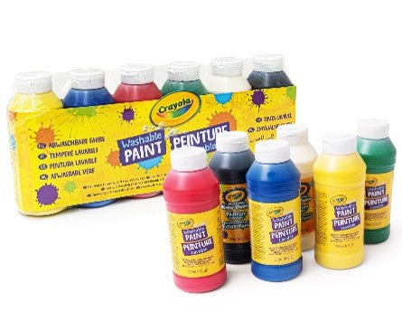 6 WASHABLE PAINTS 238 ML مجموعة ألوان قابلة للغسل 238 مل (6 عبوات) ألوان زاهية سهلة التنظيف للأطفال