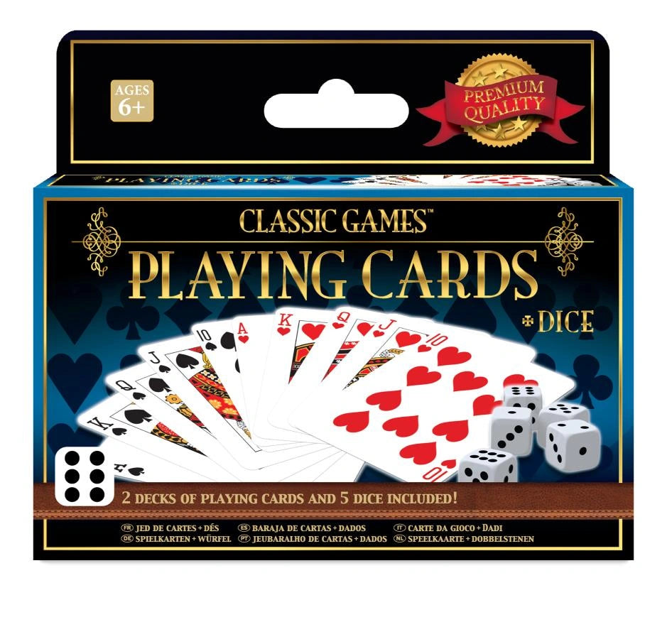 Ambassador Classic Games – 2 Decks Playing Cards & 5 Dice - العاب كلاسيكية طقم ورق لعب مكون من 2 أوراق و5 نرد