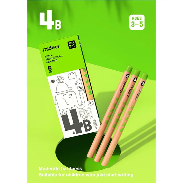 Mideer - Thick Triangular Pencils - 4B - age +3 | ميدير - أقلام الرصاص السميكة -4 ب -العمر +3