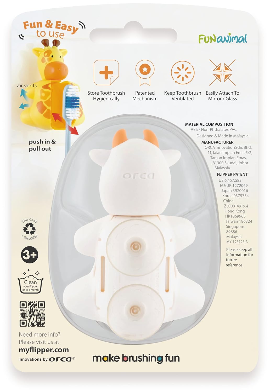 Toothbrush Cover Flp Fun Animal / Cow غطاء فرشاة أسنان بشكل بقرة