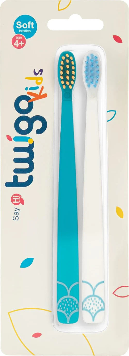Toothbrush Flp Twigo Kids / Blue & White - 2pcs طقم فرشاة أسنان للأطفال Flipper Twigo – أزرق وأبيض (2 قطعة)