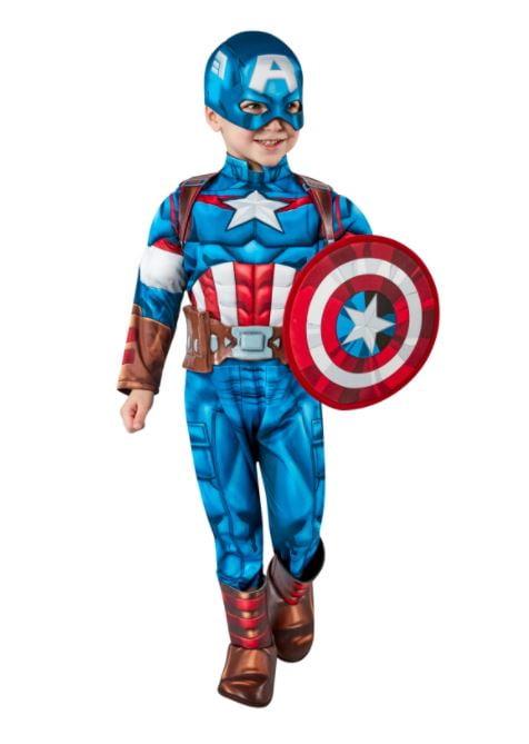 Captain America Costume – Classic Superhero Shield Outfit زي كابتن أمريكا – زي البطل الخارق الكلاسيكي مع الدرع