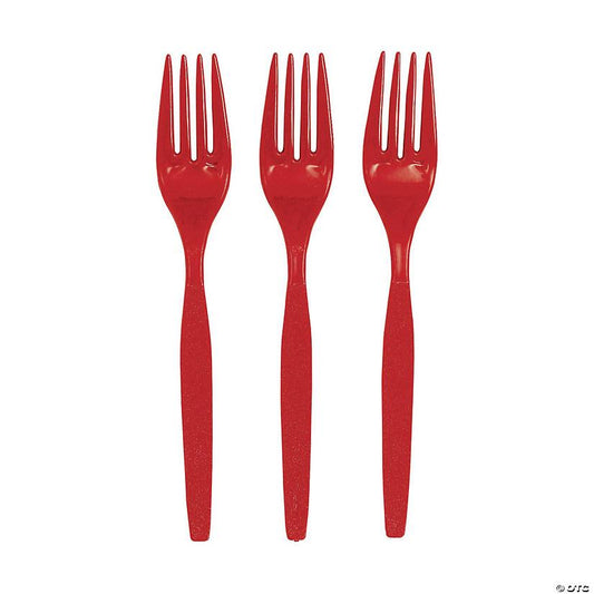 Red Plastic Forks – 20 PCS, Disposable Party Cutlery, Elegant & Durable Design for Birthdays, Events & Celebrations شوك بلاستيك احمر – 20 قطعة، أدوات طعام للاستعمال مرة واحدة، تصميم أنيق ومتین للحفلات والمناسبات