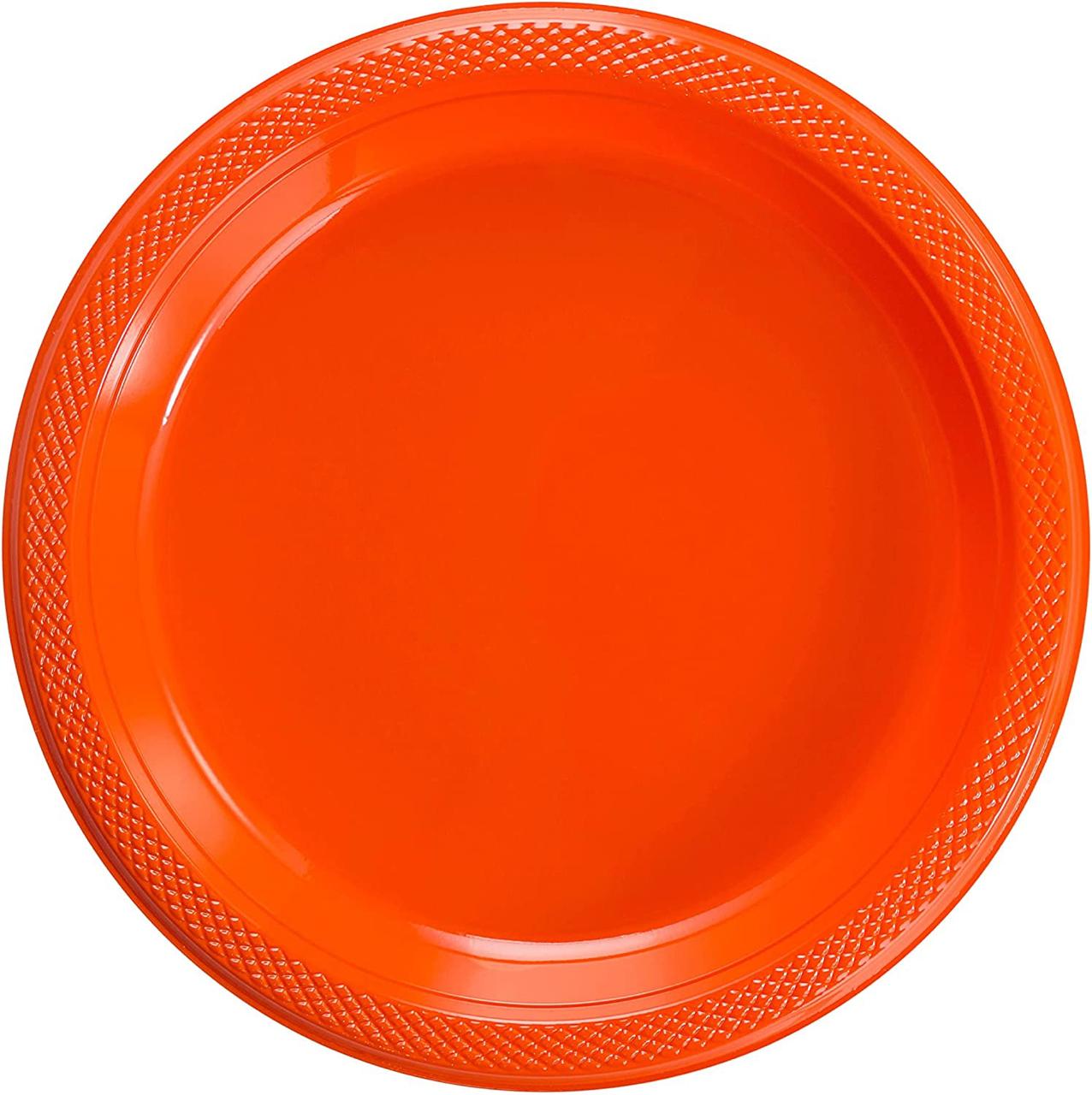 OrangePlastic Plates – 10 PCS, Disposable Party Plates, Elegant & Durable Design for Birthdays, Events & Celebrations صحون بلاستيك برتقالي – 10 قطع، صحون حفلات للاستعمال مرة واحدة، تصميم أنيق ومتین للمناسبات والحفلات
