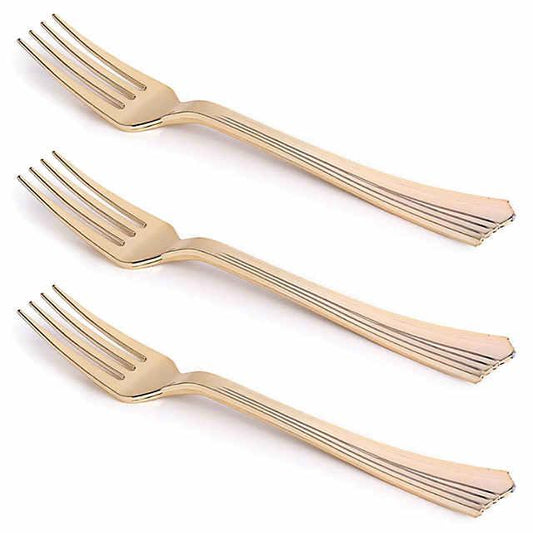 Fork ( Rose gold ) 10 PCS – , Disposable Party Cutlery, Elegant & Durable Design for Birthdays, Events & Celebrations شوك بلاستيك روز جولد – 10قطع، أدوات طعام للاستعمال مرة واحدة، تصميم أنيق ومتین للحفلات والمناسبات