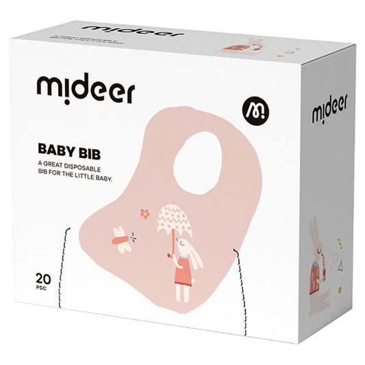 Mideer - Disposable Baby Bib - Pink Bunny 20pcs - Age 3+ months | ميدير - مريلة أطفال للاستعمال مرة واحدة - الأرنب الوردي - 20 قطعة - العمر 3+ أشهر