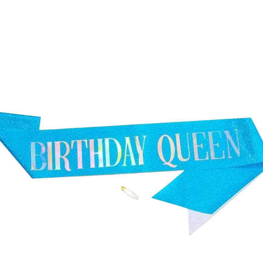 Birthday Queen Glitter Sash – Blue, Sparkly Birthday Party Sash for Women & Girls, Elegant Celebration Accessory – 1 Pieceوشاح عيد ميلاد “ملكة الحفل” لامع –ازرق ، وشاح أنيق للحفلات للسيدات والبنات، إكسسوار احتفالي – قطعة واحدة (Copy) (Copy) (Copy)