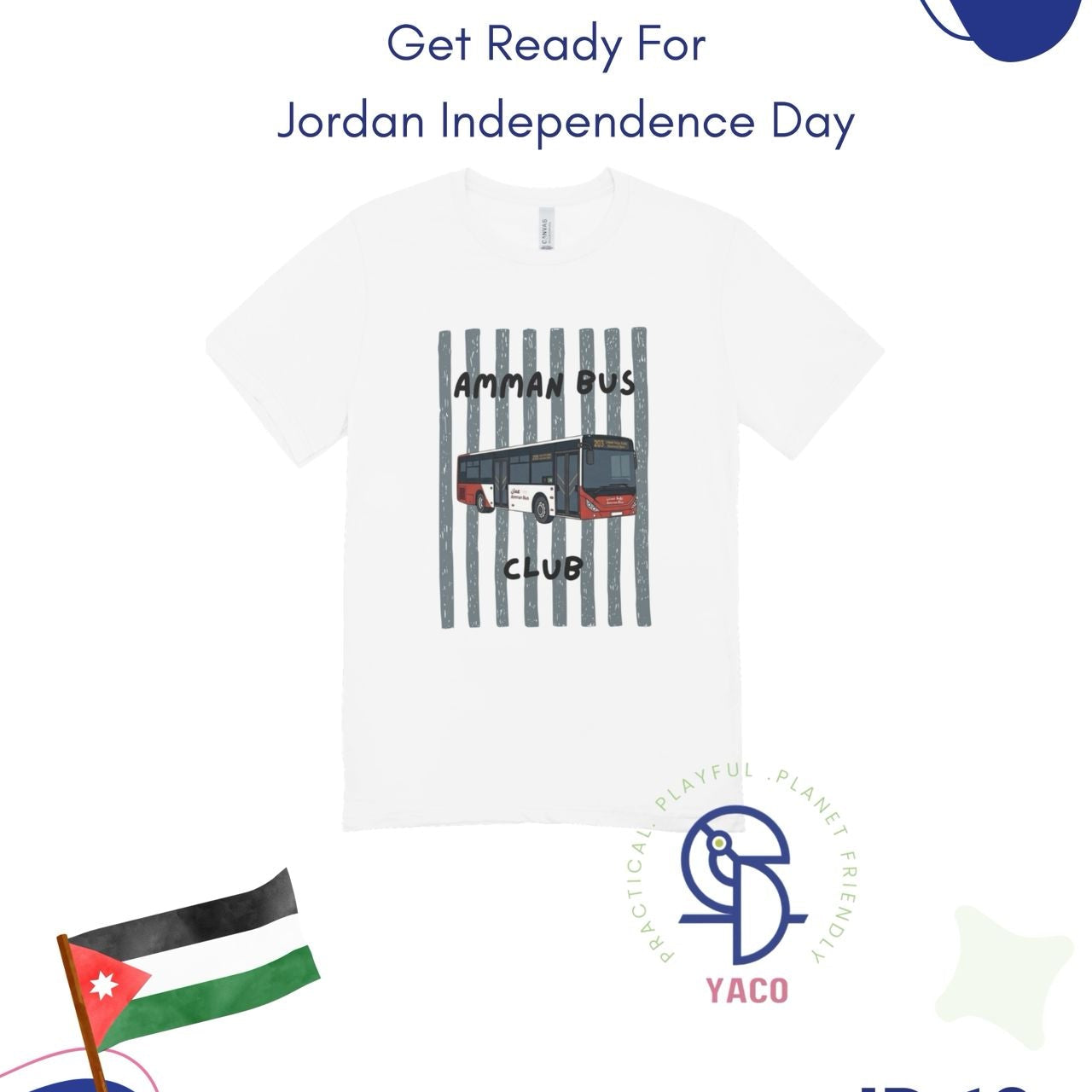 Independence Day T-Shirt – Amman, Jordan Bus Celebration Design adults تي شيرت عيد الاستقلال – تصميم حافلة احتفالات عمّان، الأردن للكبار