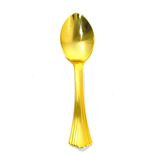 spoons ( Gold ) 10 PCS , Disposable Party Cutlery, Elegant & Durable Design for Birthdays, Events & Celebrations ملاعق بلاستيك ذهبي –  10قطع، أدوات طعام للاستعمال مرة واحدة، تصميم أنيق ومتین للحفلات والمناسبات