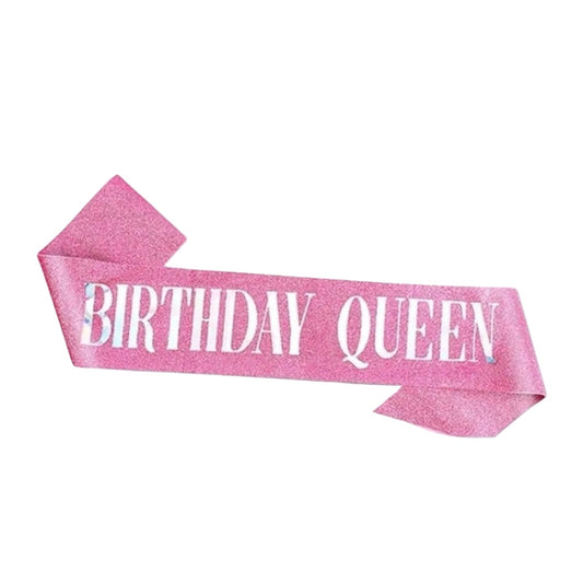 Birthday Queen Glitter Sash – Pink, Sparkly Birthday Party Sash for Women & Girls, Elegant Celebration Accessory – 1 Pieceوشاح عيد ميلاد “ملكة الحفل” لامع – وردي، وشاح أنيق للحفلات للسيدات والبنات، إكسسوار احتفالي – قطعة واحدة