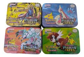 Pokémon Trading Card Game collector tins featuring bootleg "Paldean Fates" artwork
