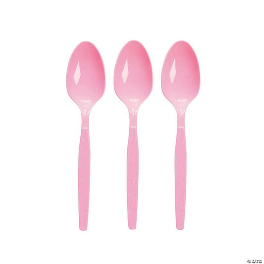 Light Pink Plastic Spoons – 20 PCS, Disposable Party Cutlery, Elegant & Durable Design for Birthdays, Events & Celebrations ملاعق بلاستيك زهري فاتح – 20 قطعة، أدوات طعام للاستعمال مرة واحدة، تصميم أنيق ومتین للحفلات والمناسبات