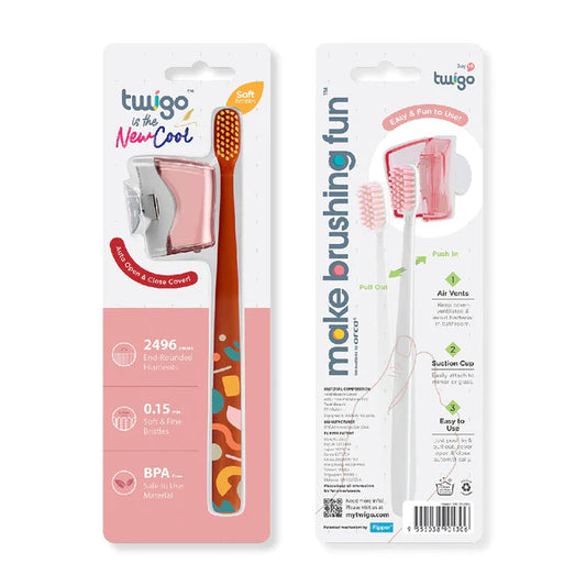 Toothbrush Cover & Toothbrush Flp Twigo Adult Basic Combo Pack / Flora Pink طقم فرشاة أسنان وغطاء