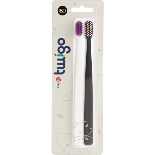 Toothbrush Flp Twigo Adults / Charcoal Brown & Pepper White       فرشاة أسنان للبالغين Flipper Twigo – بني فحمي وأبيض فلفلي