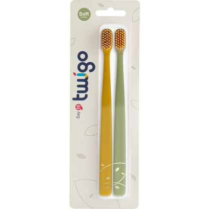 Toothbrush Flp Twigo Adults / Mustard Yellow & Olive Green  فرشاة أسنان للبالغين Flipper Twigo – أصفر خردلي وأخضر زيتي