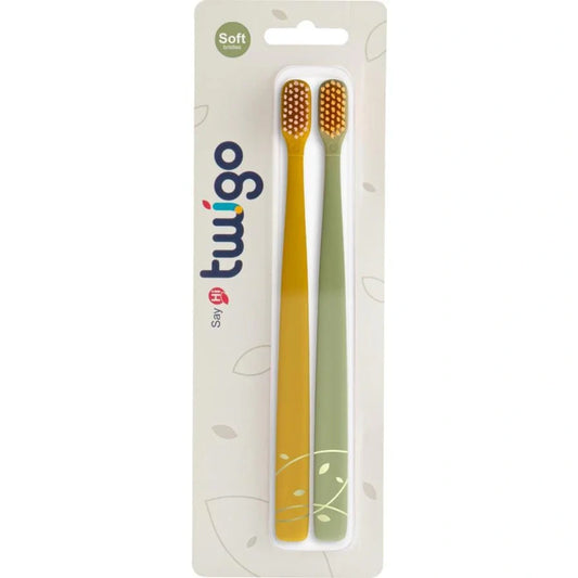 Toothbrush Flp Twigo Adults / Mustard Yellow & Olive Green  فرشاة أسنان للبالغين Flipper Twigo – أصفر خردلي وأخضر زيتي