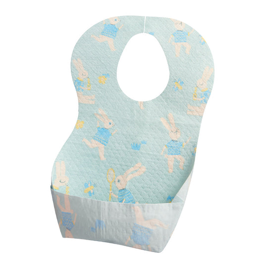 Mideer - Disposable Baby Bib - Blue Bunny 20pcs - 3+ months | ميدير - مريلة أطفال للاستعمال مرة واحدة - الأرنب الأزرق - 20 قطعة - العمر 3 أشهر+
