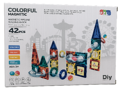 مكعبات مغناطيسية تعليمية مع كرات 42 قطعة – لعبة تركيب وتنمية المهارات للأطفال PZL Magnetic Tiles with Balls 42 PCS – Educational Building Blocks Toy for Kids