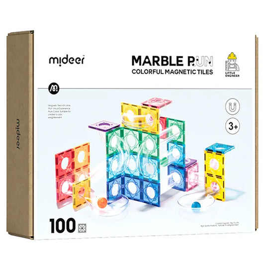 Mideer - Colorful Magnetic Tiles - Marble Run 100Pcs - Age +3 | ميدير - مكعبات مغناطيسية ملونة - ماربل ران 100 قطعة - العمر +3
